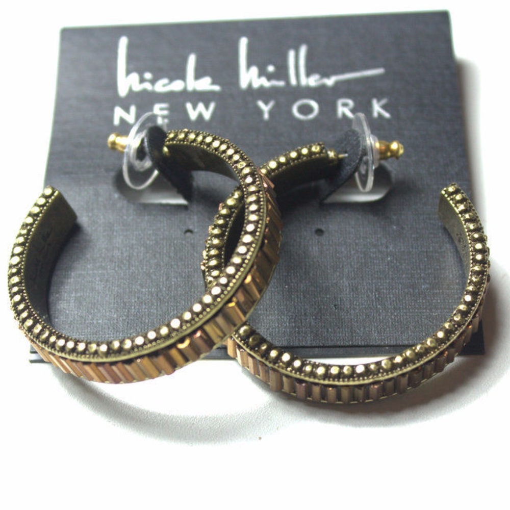 Nicole Miller Beaded Inlaid Hoop Pierced Earrings